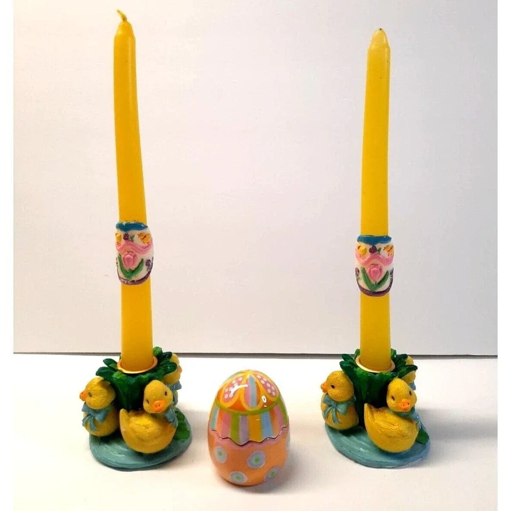 Hermitage Pottery Easter Chic Candle Holders w/ Candles Yankee Candle Tea Light